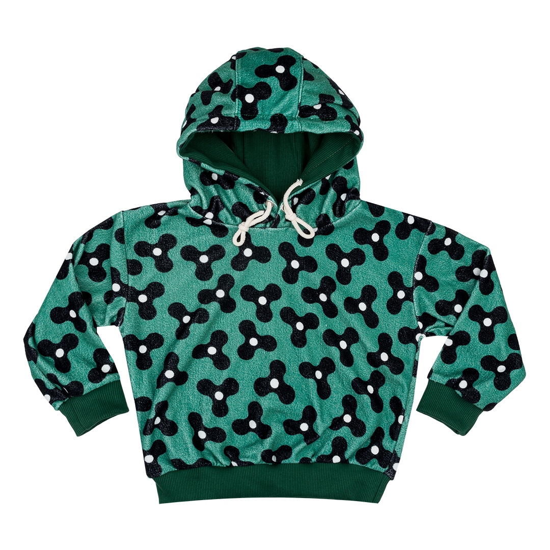 Velour Hoodie Spinning Windmills Green
